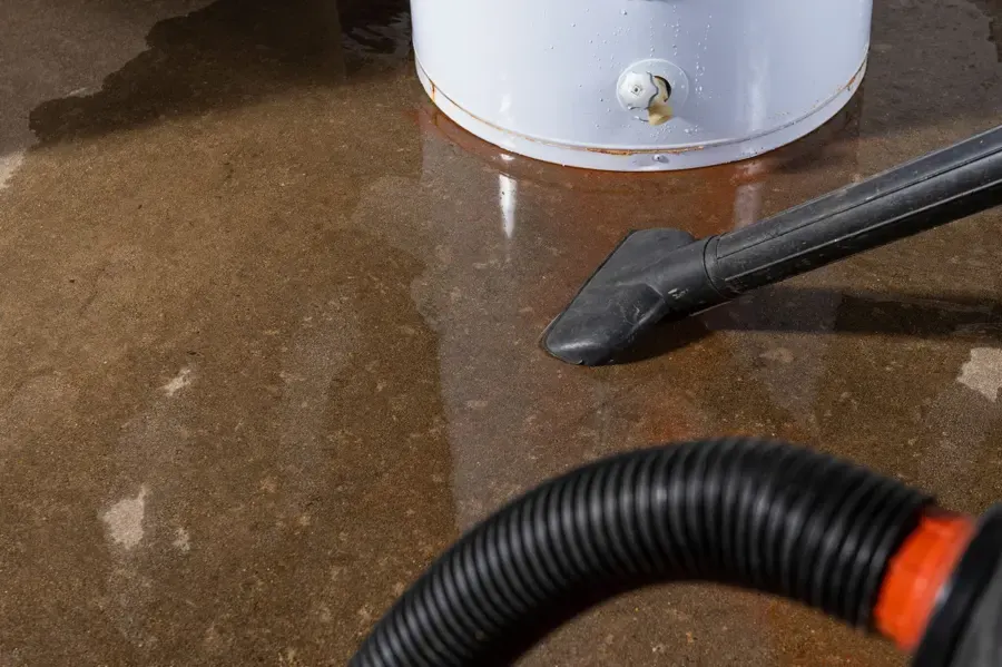 Extraction wand pulling standing water off a carpeted floor in an Aurora home